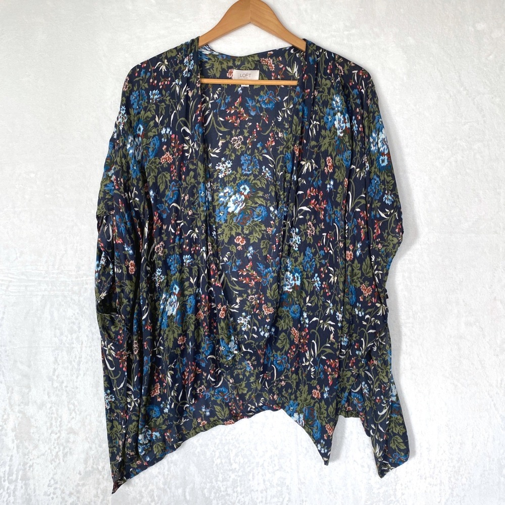 Ann Taylor LOFT Outlet Floral Kimono Cardigan Duster ML Lightweight Open Front